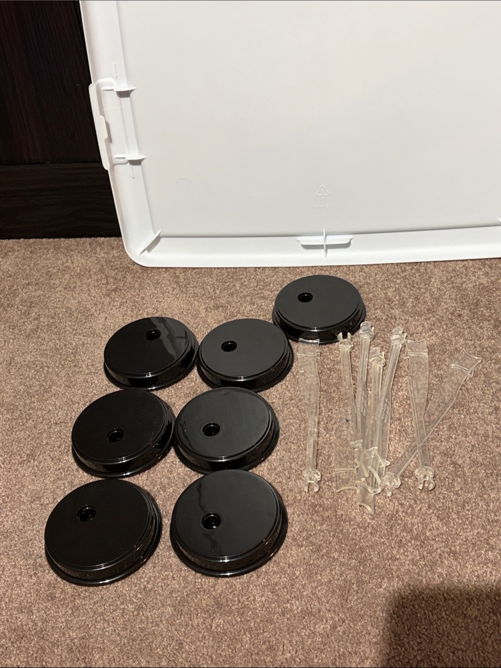 Set of 7 Black Display Bases with Clear Plastic Stands